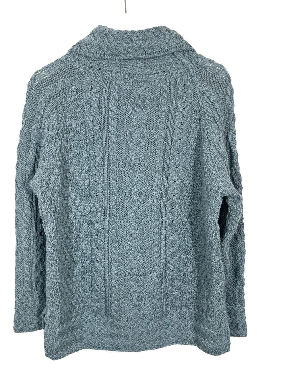 ARAN Crafts Cowl Neck Cable Knit Blue Tunic Sweater Thick Wool Women’s L NEW! - Picture 3 of 9
